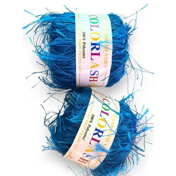 3 Skeins Plymouth Yarn COLORLASH #32 Blue & DAZZLELASH #105 Gold Eyelash Ribbon - Picture 8 of 16